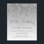 Budget Glitter Drip Silver 90th Birthday<br><div class="desc">This trendy 90th birthday invitation features a sparkly silver faux glitter drip border and ombre background. The words "90th Birthday" and the name of the guest of honour appear in casual grey handwriting script, with the rest of the customisable text in sans serif font. The same silver glitter drip design...</div>