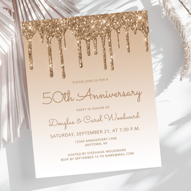Budget Glitter Gold 50th Anniversary Invitation (Creator Uploaded)