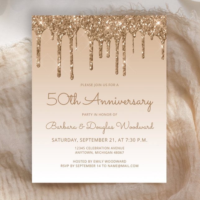 Budget Glitter Gold 50th Anniversary Invitation (Creator Uploaded)