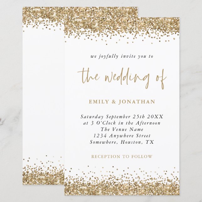 Budget Glitter Gold Confetti Wedding Invitation (Front/Back)