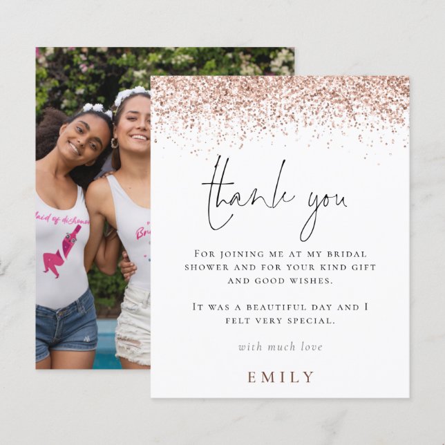 Budget Glitter Photo Bridal Shower Thank You (Front/Back)