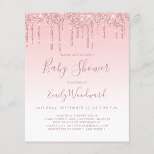 Budget Glitter Pink Girl Baby Shower Invitation