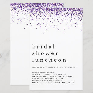 Budget Glitter Purple Bridal Shower Lunch Invite