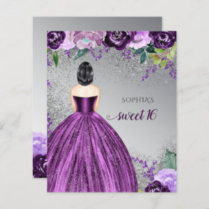 Budget Glitter Purple Dress Sweet 16 Invitation
