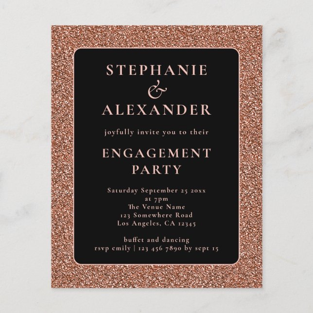 Budget Glitter Rose Gold Black Engagement Party (Front)