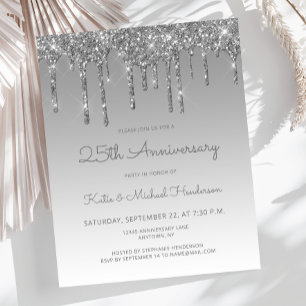 Budget Glitter Silver 25th Anniversary Invitation