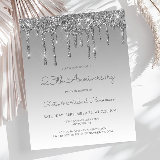 Budget Glitter Silver 25th Anniversary Invitation (Creator Uploaded)