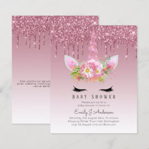 BUDGET Glitter Unicorn Baby Girl Shower Invitation