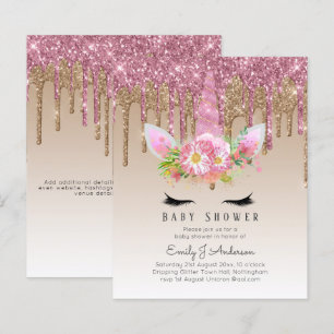 BUDGET Glitter Unicorn Baby Girl Shower Invitation