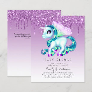 BUDGET Glitter Unicorn Baby Girl Shower Invitation