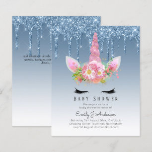 BUDGET Glitter Unicorn Baby Girl Shower Invitation