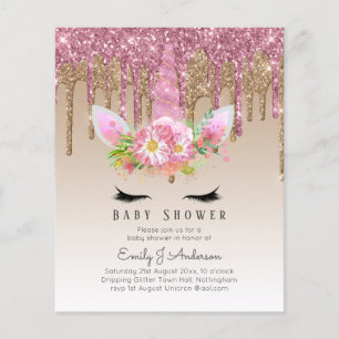 BUDGET Glitter Unicorn Baby Girl Shower Invitation Flyer