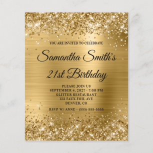 Budget Glittery Gold Glam 21st Birthday Invite