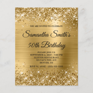 Budget Glittery Gold Glam 50th Birthday Invite