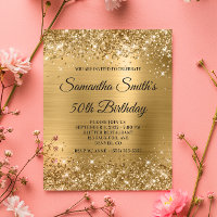 Budget Glittery Gold Monogram 50th Birthday Invite