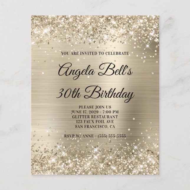 Budget Glittery Light Gold Foil Glam Invitation (Front)