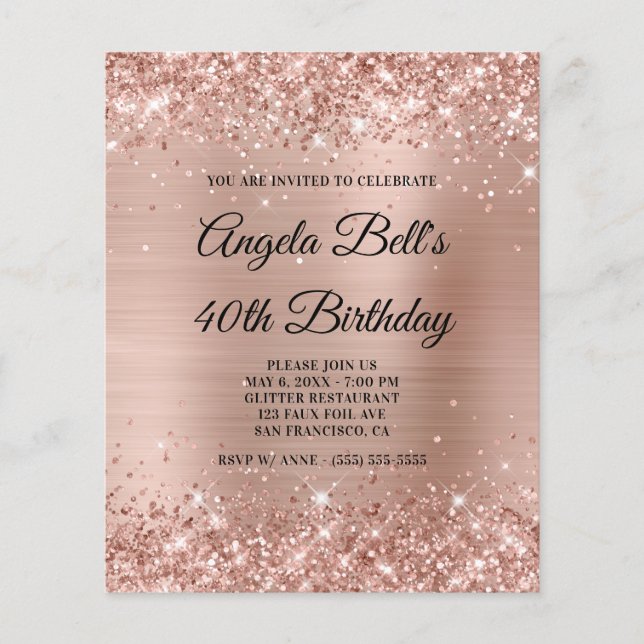 Budget Glittery Light Rose Gold Foil Invitation (Front)