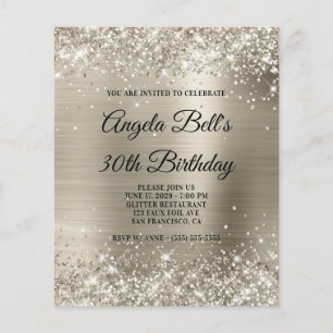 Budget Glittery Platinum Foil Glam 30th Birthday Flyer