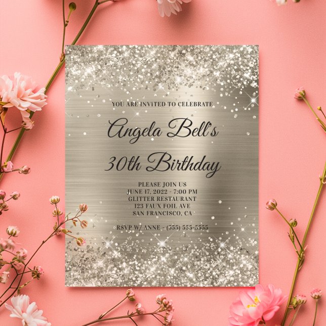 Budget Glittery Platinum Foil Glam Invitation (Budget Glittery Platinum Foil Glam Invitation)