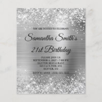 Budget Glittery Silver Foil 21st Birthday Invite