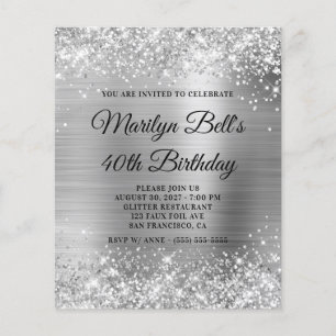 Budget Glittery Silver Girly Foil Invite