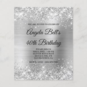 Budget Glittery Silver Girly Glam Invitation
