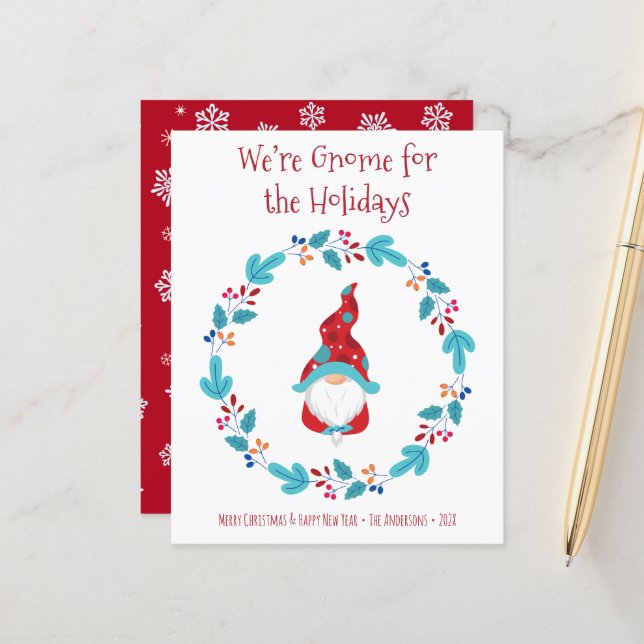 Budget Gnome for Holidays Elf Floral Wreath Card (Front/Back In Situ)