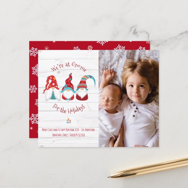 Budget Gnome for Holidays Rustic Cute Photo Card (Front/Back In Situ)