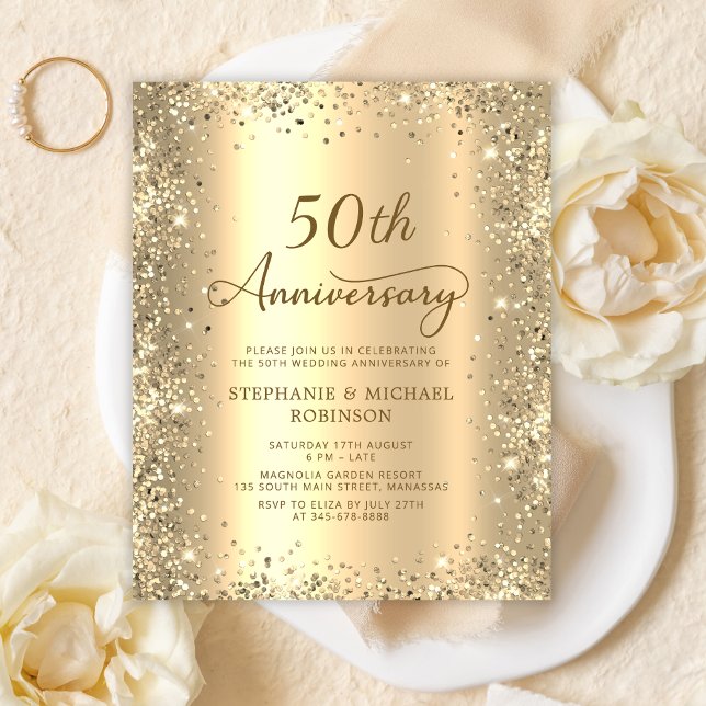 Budget Gold 50th Wedding Anniversary Invitation (Creator Uploaded)