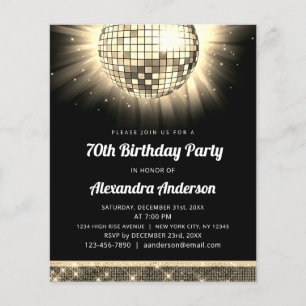 Budget Gold 70th Birthday Party 70's Disco Ball Flyer