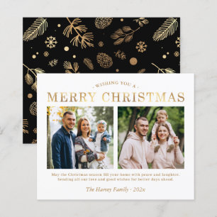 Budget Gold Black 2 Photo Merry Christmas Cards