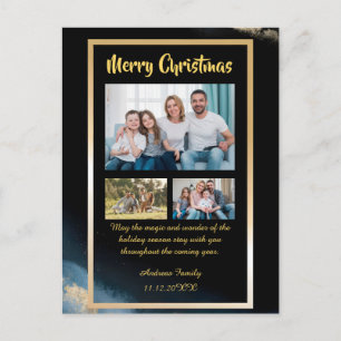 Budget Gold Black Christmas  3 Photo Holiday Card