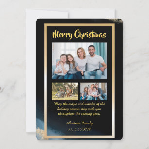 Budget Gold Black Christmas  3 Photo Holiday Card