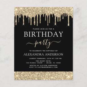 Budget Gold Black Glitter Any Age Birthday Flyer