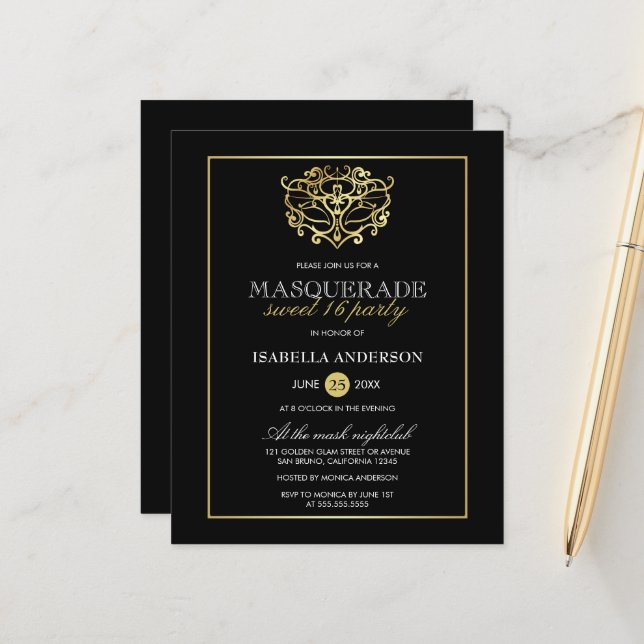 Budget Gold & Black Masquerade Sweet 16 Party (Front/Back In Situ)