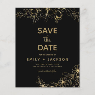 Budget Gold Black Modern Save the Date Floral Ann Flyer