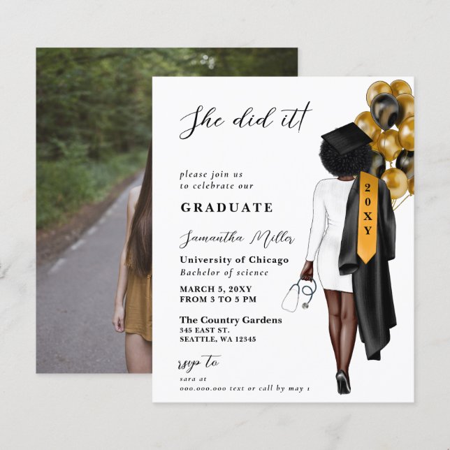 Budget Gold Black Nurse She Did It Graduation (Front/Back)