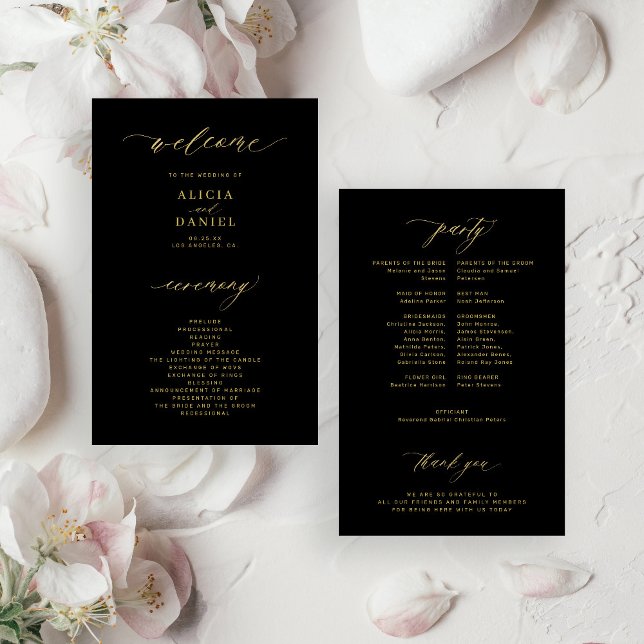 Budget gold black simple elegant wedding program (Creator Uploaded)