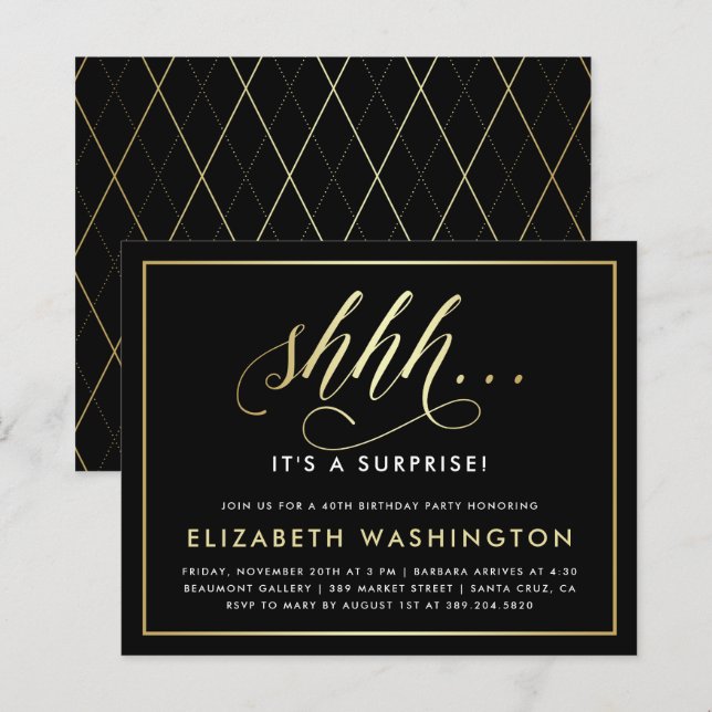 Budget Gold & Black Surprise Birthday Party (Front/Back)