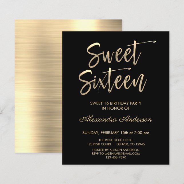 Budget Gold Black Sweet Sixteen Birthday (Front/Back)