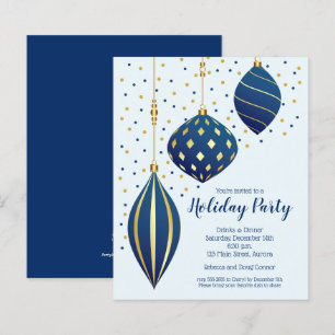 Budget Gold Blue Christmas Ornaments Invitations