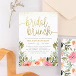 Budget Gold Blush Pink Floral Bridal Brunch Shower<br><div class="desc">This bridal brunch invitation features an arrangement of watercolor flowers in shades of pink and white in rustic garden greenery. "Bridal brunch" is written in modern script calligraphy, with swirls at either end that reach the edge of the invite. Your shower details appear below in simple typography. As part of...</div>