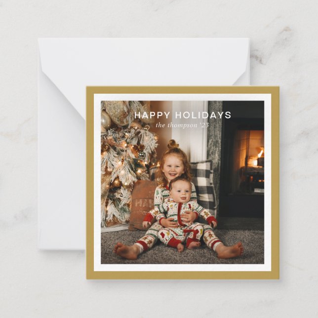 BUDGET Gold Bold Square Border 1 Photo Christmas Card (Front)