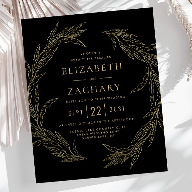 Budget Gold Botanical Foliage Wreath Black Wedding (Creator Uploaded)