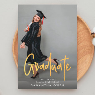 Budget Gold Brush Graduation Announcement Photo Flyer
