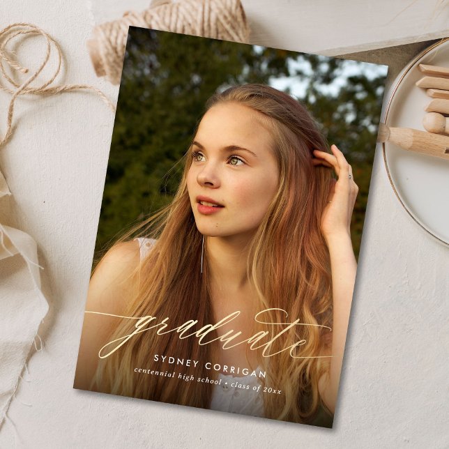 Budget Gold Calligraphy Graduation Photo Invitation (Creator Uploaded)