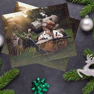Budget Gold Confetti Merry Christmas Photo
