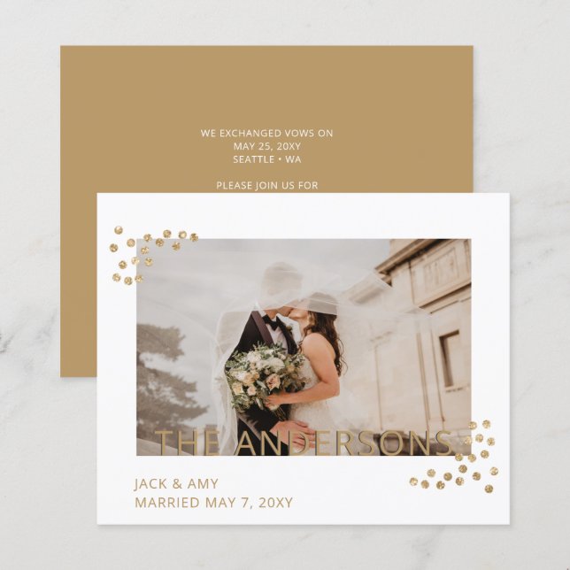 Budget Gold Confetti Photo Wedding Announcement (Front/Back)