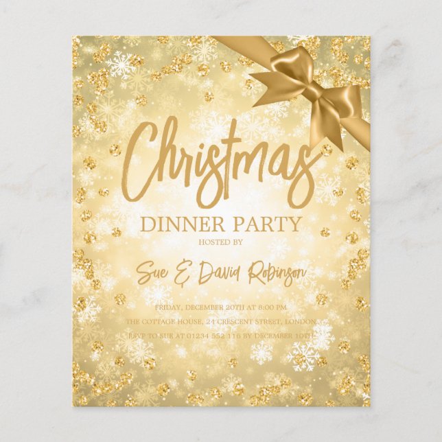 Budget Gold Diamonds Glitter Xmas Holiday Invite  Flyer (Front)