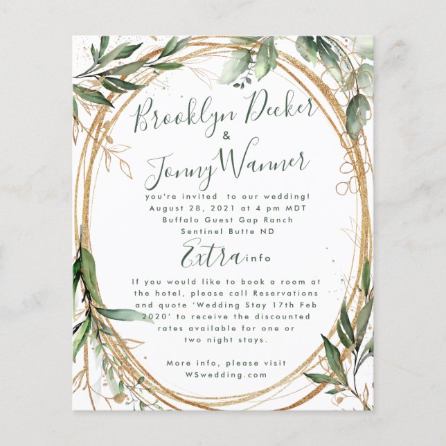 Budget Gold Eucalyptus Elegant Wedding Invitation (Front)